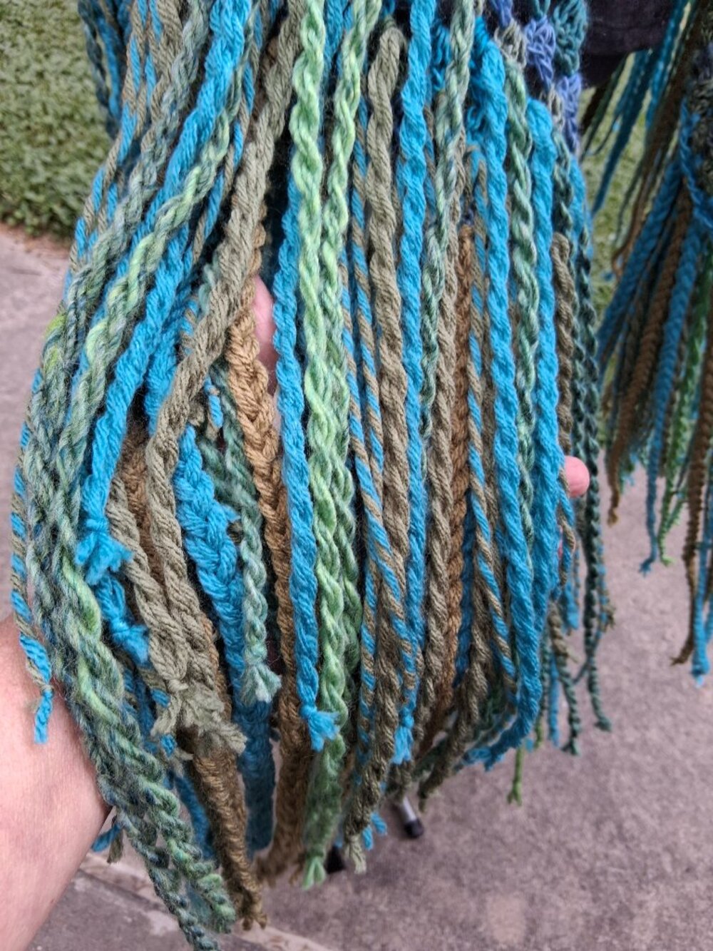 Boho Turquoise Blue and Green Full Thick Fringe Shawl Shrug - Picture 14 of 14